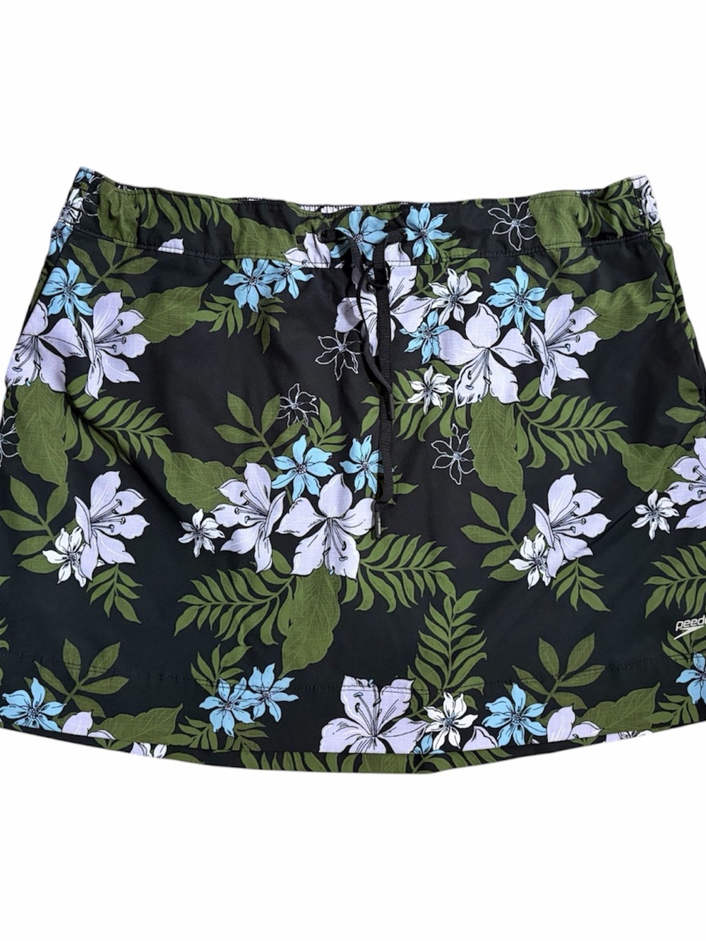 Speedo Swim Athletic Skort XXL Black Tropical Floral Hawaiian Beach Pockets